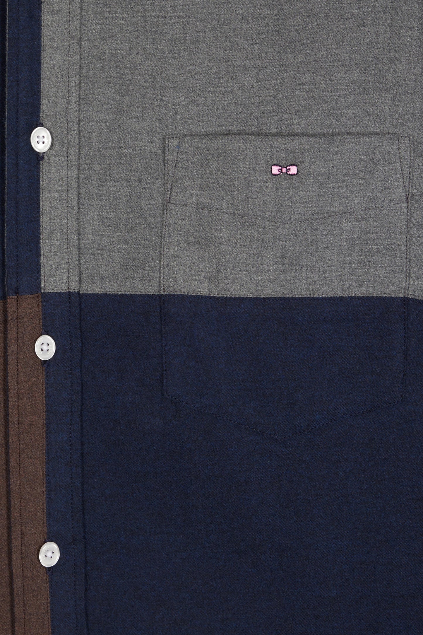 Three-tone navy cotton flannel shirt, straight cut