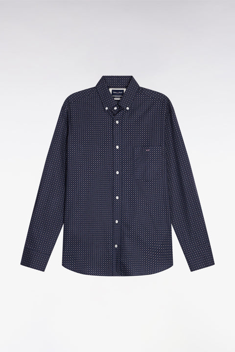 Straight-cut cotton shirt with navy micropatterns - Image 2