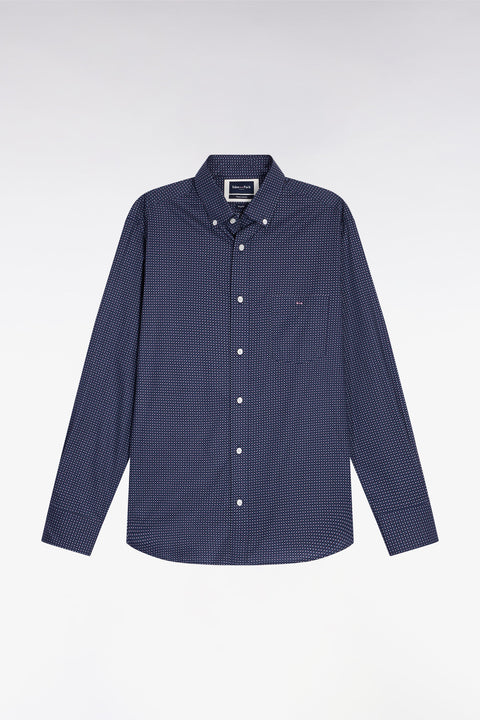 Navy Pima cotton shirt with micro-patterned bow tie, straight cut - Image 2