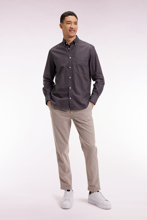 Brown Pima cotton shirt with micro-patterns, straight cut - Image 1