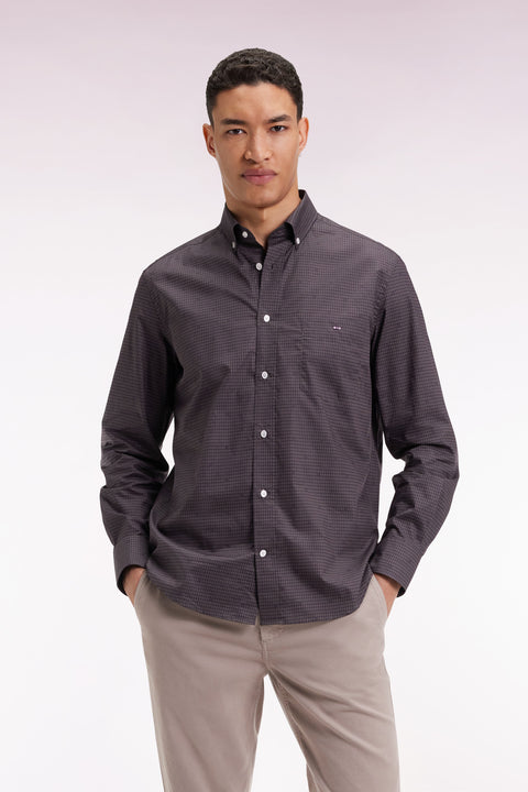 Brown Pima cotton shirt with micro-patterns, straight cut - Image 3