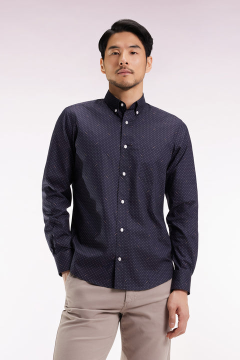 Black Pima cotton shirt with micro-patterned polka dots, slim fit - Image 3