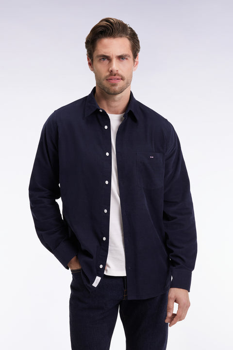 Navy velvet straight-cut shirt - Image 3