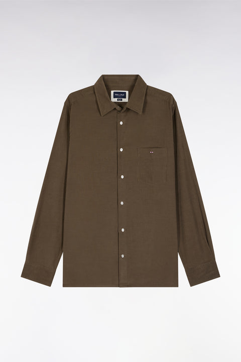 Khaki velvet straight-cut shirt - Image 2