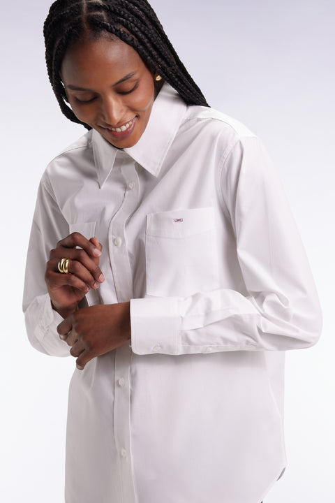 Relaxed fit shirt in white cotton poplin - Image 1