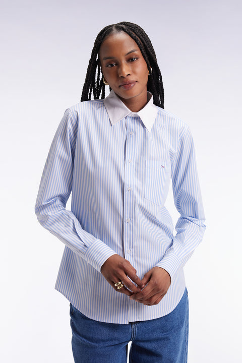 Slim-fit shirt in sky and white striped cotton poplin - Image 3