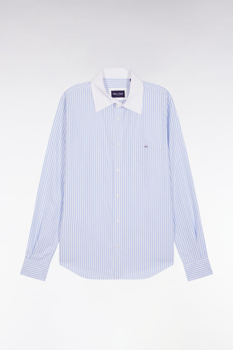 Slim-fit shirt in sky and white striped cotton poplin - Image 2