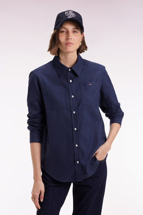 Relaxed fit navy cotton poplin shirt - Image 3