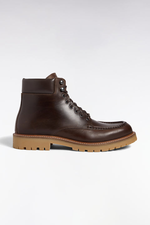 Smooth brown leather lace-up boots - Image 1