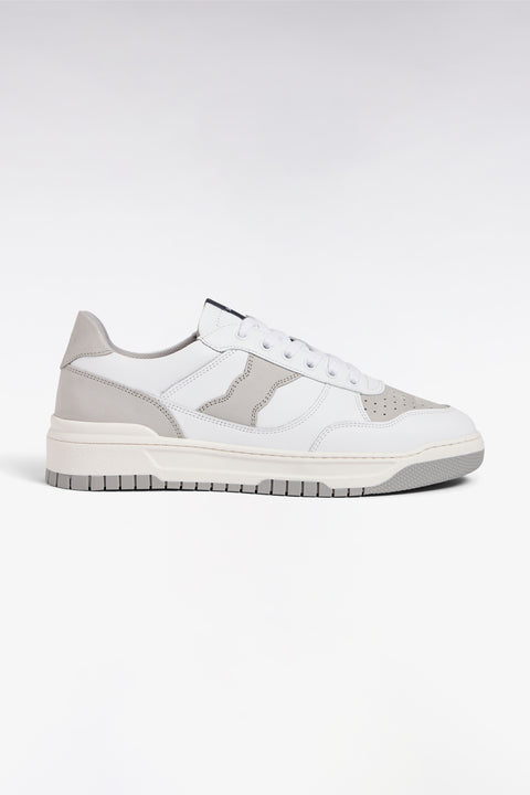 Two-tone leather and suede sneakers in gray and white - Image 1