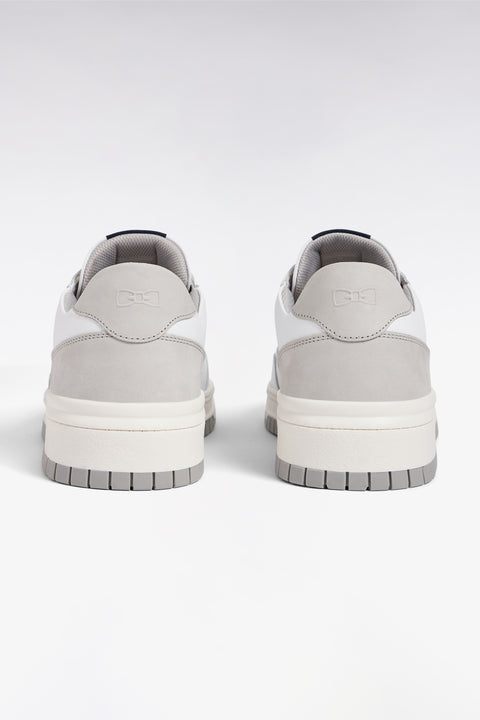 Two-tone leather and suede sneakers in gray and white - Image 3