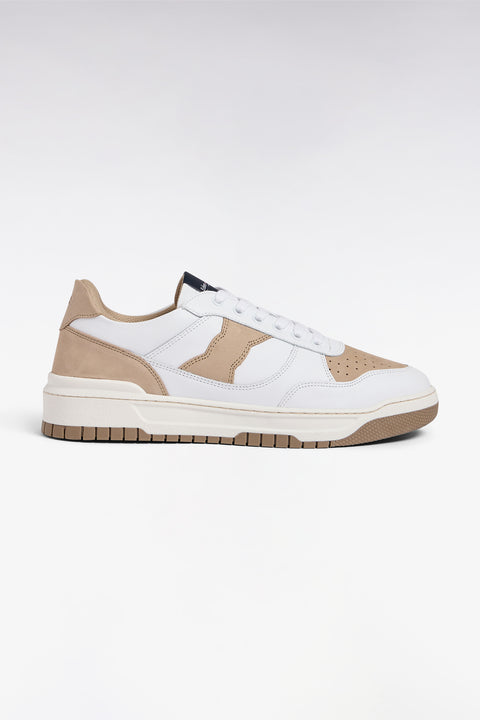 Two-tone leather and suede sneakers in beige and white - Image 1