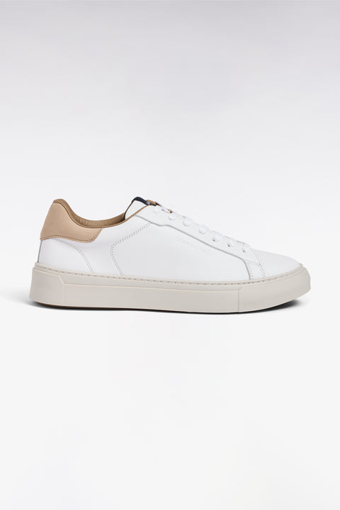 Two-tone low-top sneakers in white leather and sand suede - Image 1