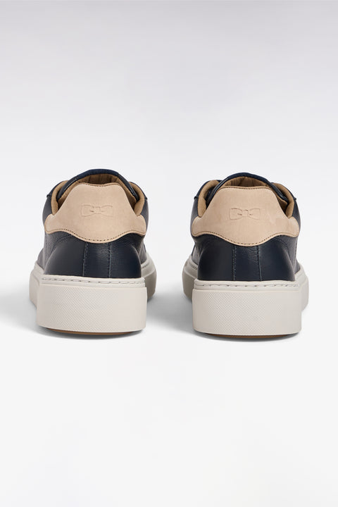 Two-tone low-top sneakers in navy leather and sand suede - Image 3