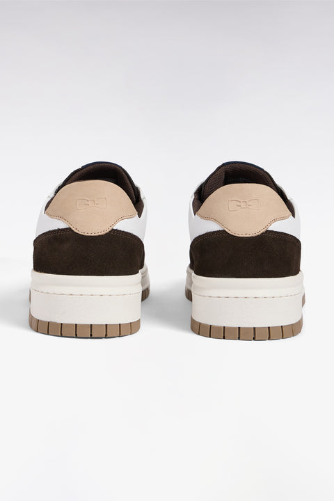 Two-tone sneakers in smooth white leather and brown suede leather - Image 3
