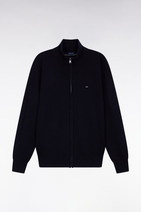 Zipped cardigan in wool and navy cotton, straight cut - Image 2