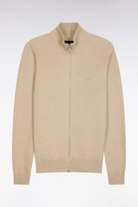 Camel wool and cotton zipped cardigan, straight cut - Image 1