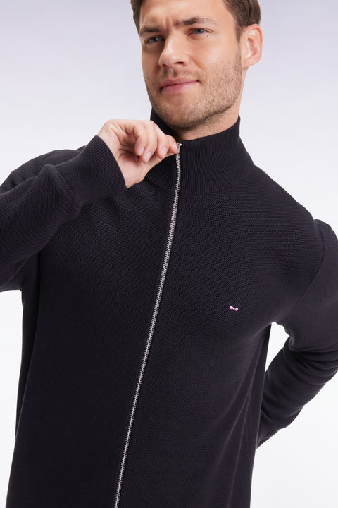 Black honeycomb cotton cardigan, straight cut - Image 1