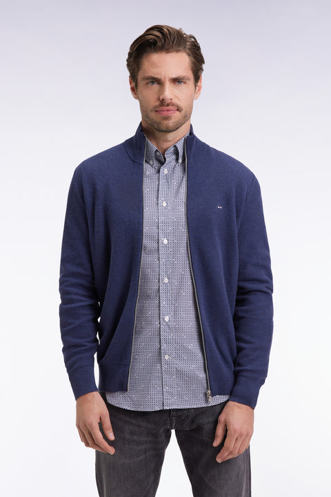Navy honeycomb cotton cardigan, straight cut - Image 3
