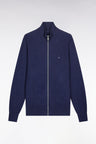 Navy honeycomb cotton cardigan, straight cut