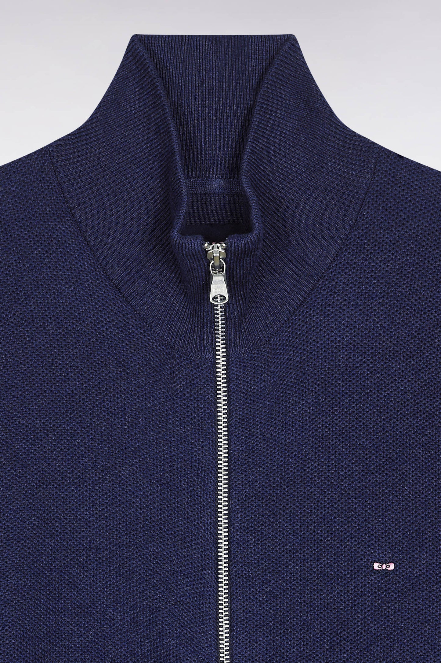 Navy honeycomb cotton cardigan, straight cut