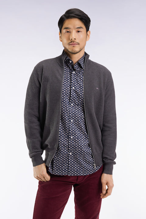 Grey honeycomb cotton cardigan, straight cut - Image 3