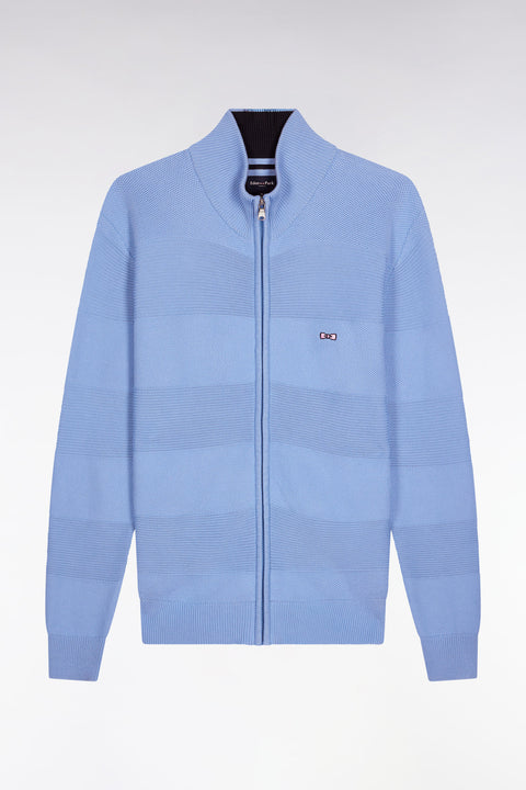 Zip-up cardigan in sky cotton honeycomb, straight cut - Image 2