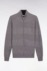 Grey cotton honeycomb zipped cardigan, straight cut