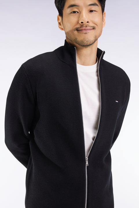 Black straight-cut merino wool cardigan - Image 1