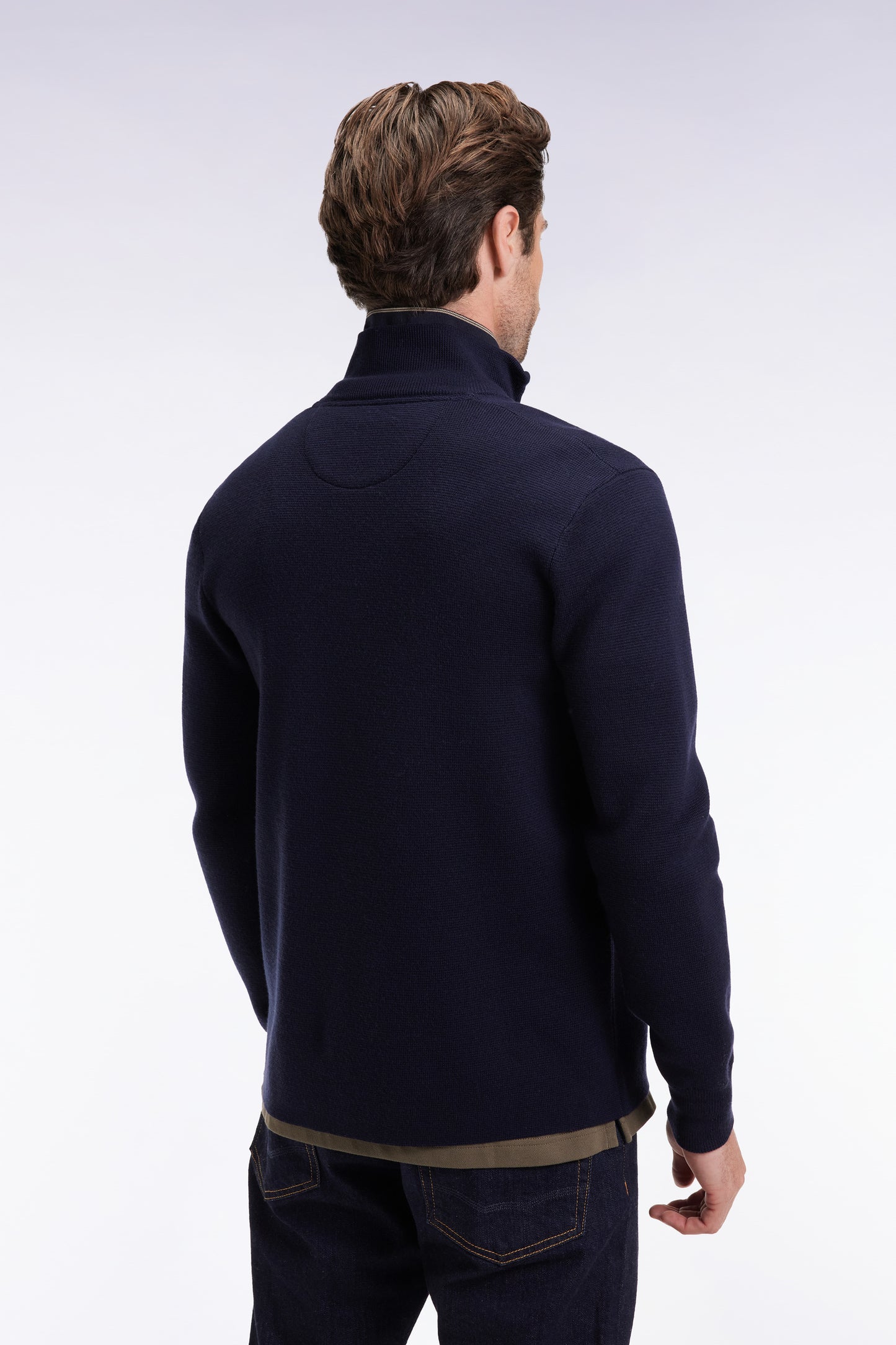 Navy merino wool straight-cut cardigan