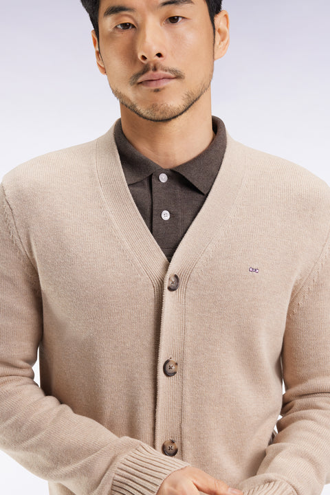 Beige wool and cotton cardigan, straight cut - Image 1