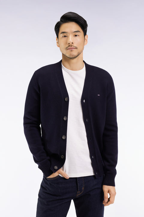 Wool and cotton navy cardigan, straight cut - Image 3