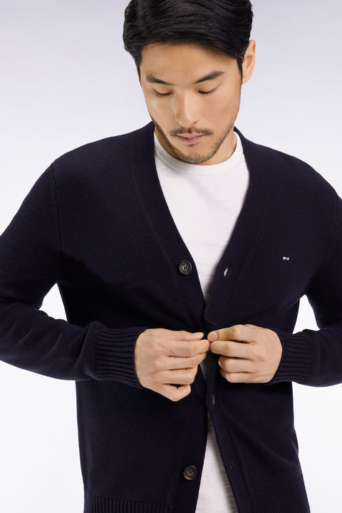 Wool and cotton navy cardigan, straight cut - Image 1