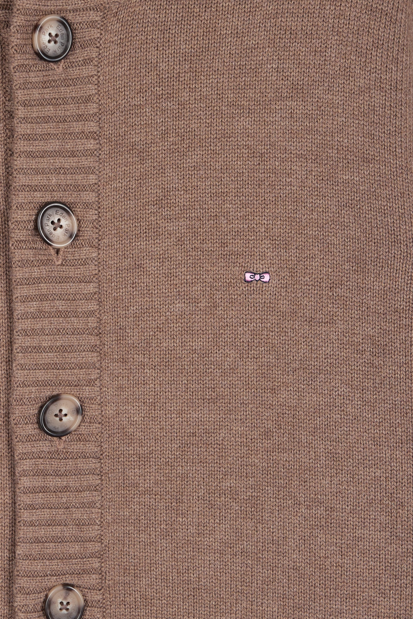 Camel wool and cotton cardigan with stand-up collar