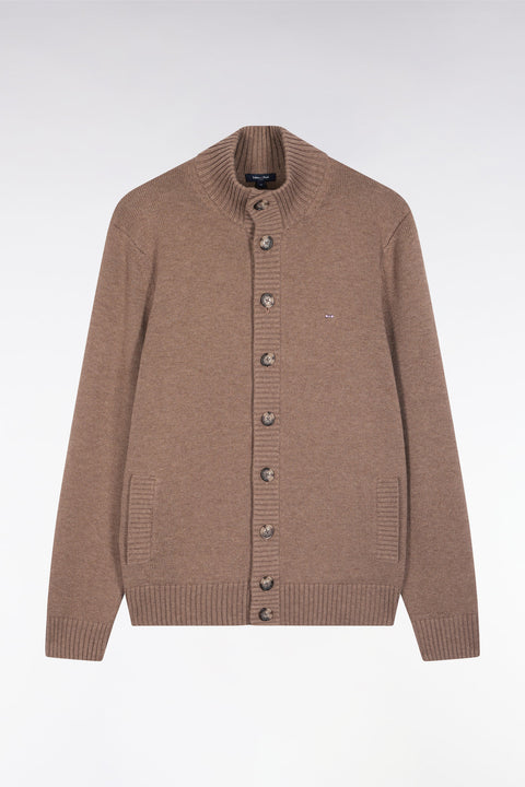 Camel wool and cotton cardigan with stand-up collar - Image 2