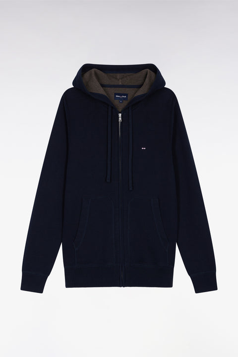 Navy cotton zip-up hoodie, straight cut - Image 2