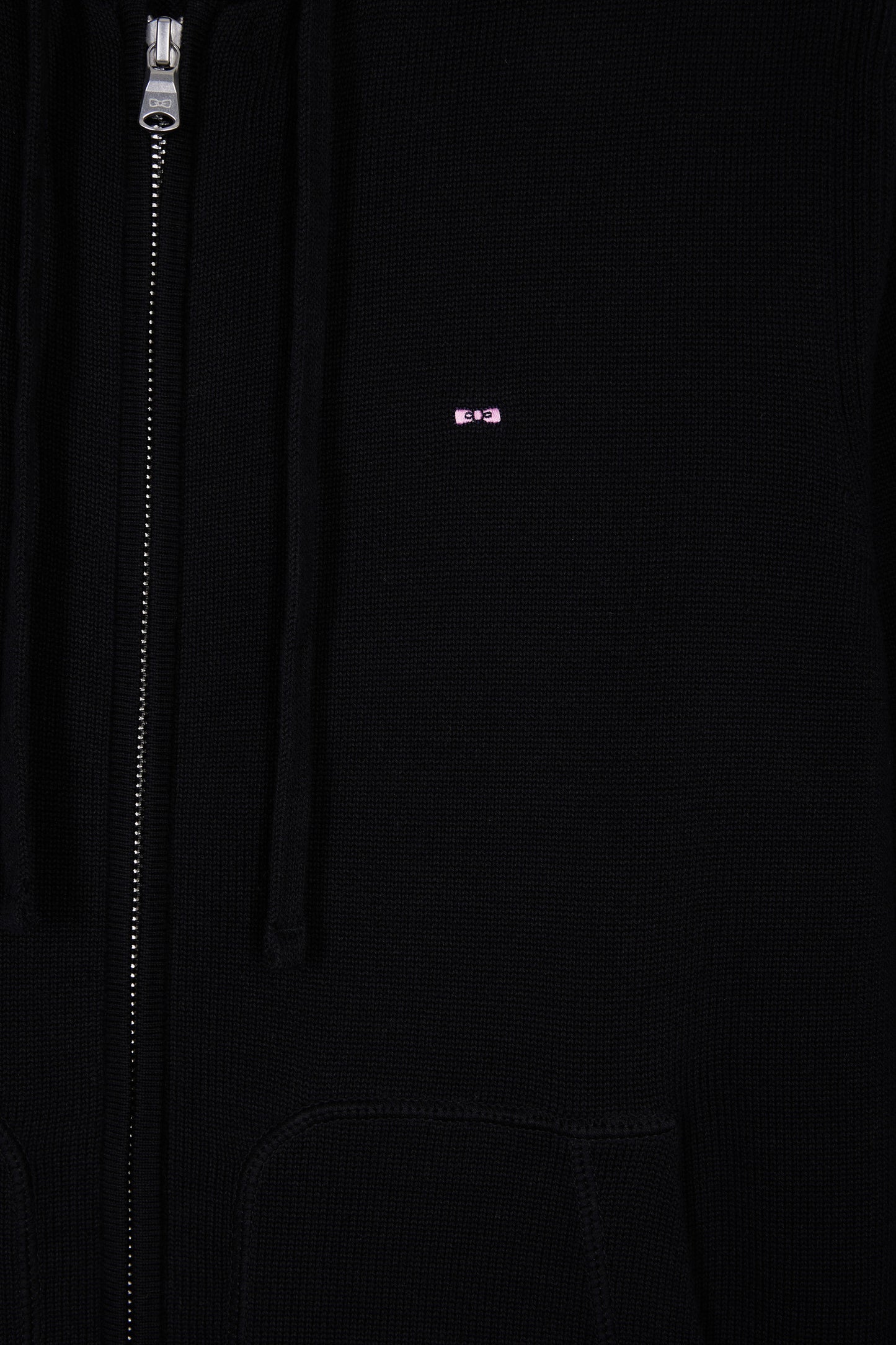 Black cotton zip-up hoodie, straight cut