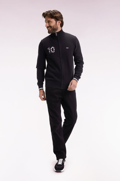 Navy cotton embroidered zipped cardigan 10 black straight cut - Image 1