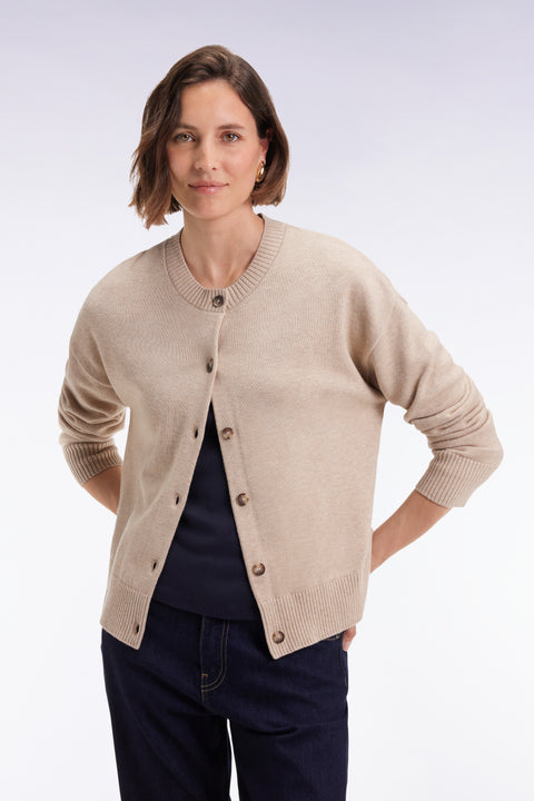 Cardigan in wool and beige cotton Relaxed cut - Image 1