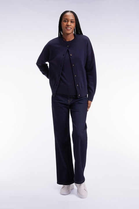 Relaxed-fit cardigan in wool and navy cotton - Image 1