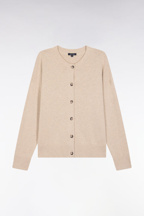 Cardigan in wool and beige cotton Relaxed cut - Image 2