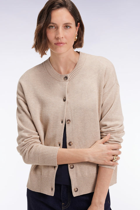 Cardigan in wool and beige cotton Relaxed cut - Image 3