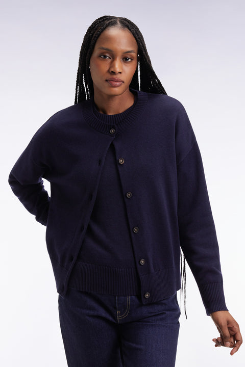 Relaxed-fit cardigan in wool and navy cotton - Image 3