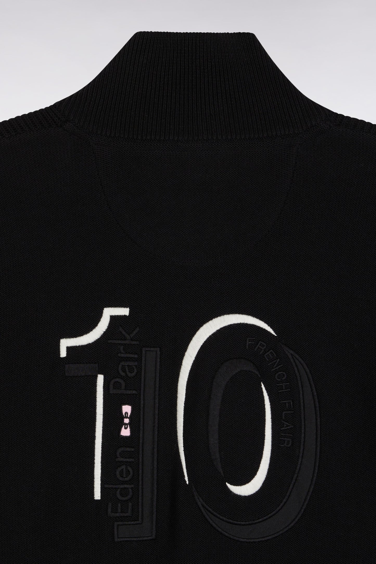 Zipped cardigan in black cotton with grey stripes, straight cut