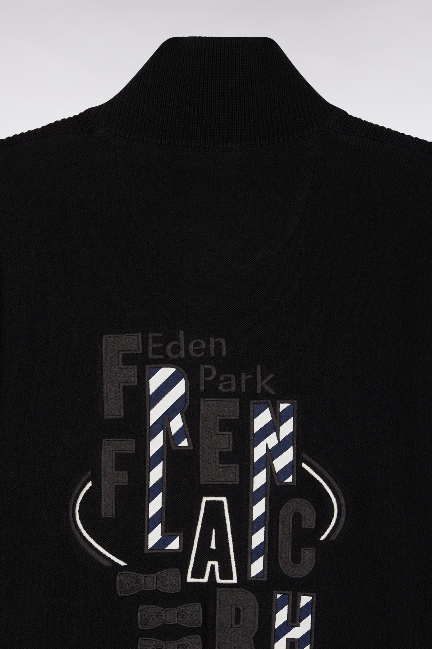 Zipped cardigan in black cotton with back embroidery