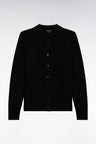 Cardigan with classic collar in black straight-cut merino wool