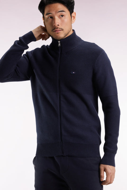 XV de France zipped cardigan in navy cotton - Image 1