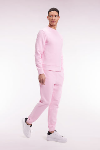 Pink brushed fleece jogging suit, straight cut