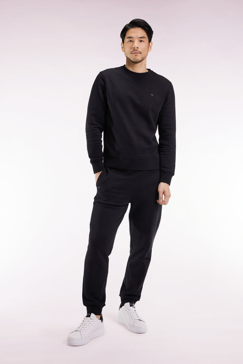 Jogging suit in black brushed fleece, straight cut - Image 3