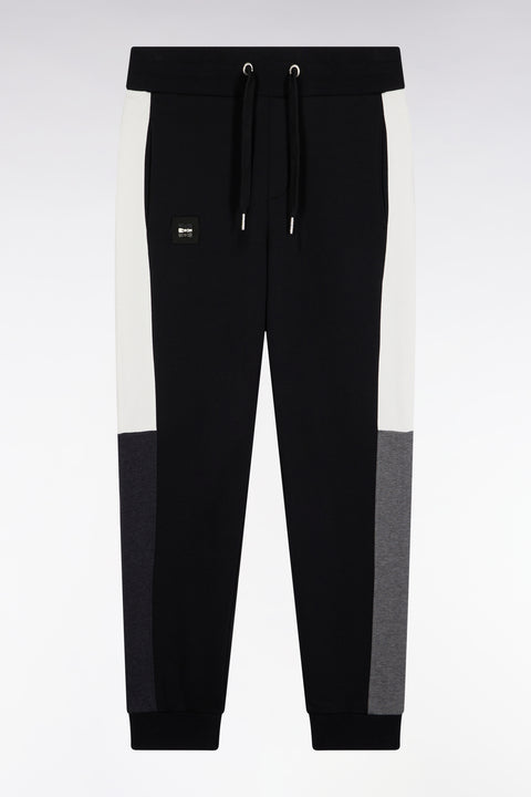 Jogging suit in black colorblock brushed fleece, straight cut - Image 2
